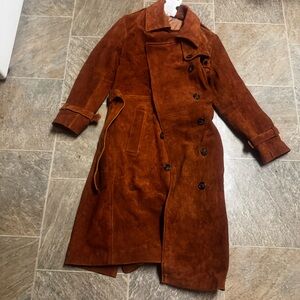 Rust Brown Double-Breasted Suede Coat